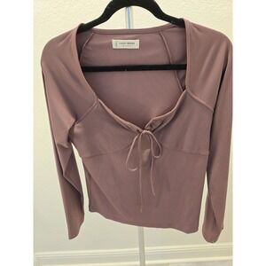 Lucky Brand Keyhole Halter Top Women's L Rose Solid Ribbed Cropped Long Sleeve